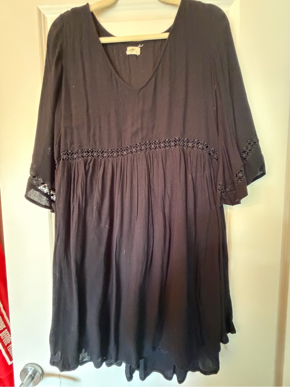 O'Neill Black V-Neck Tunic Top with Lace Trim